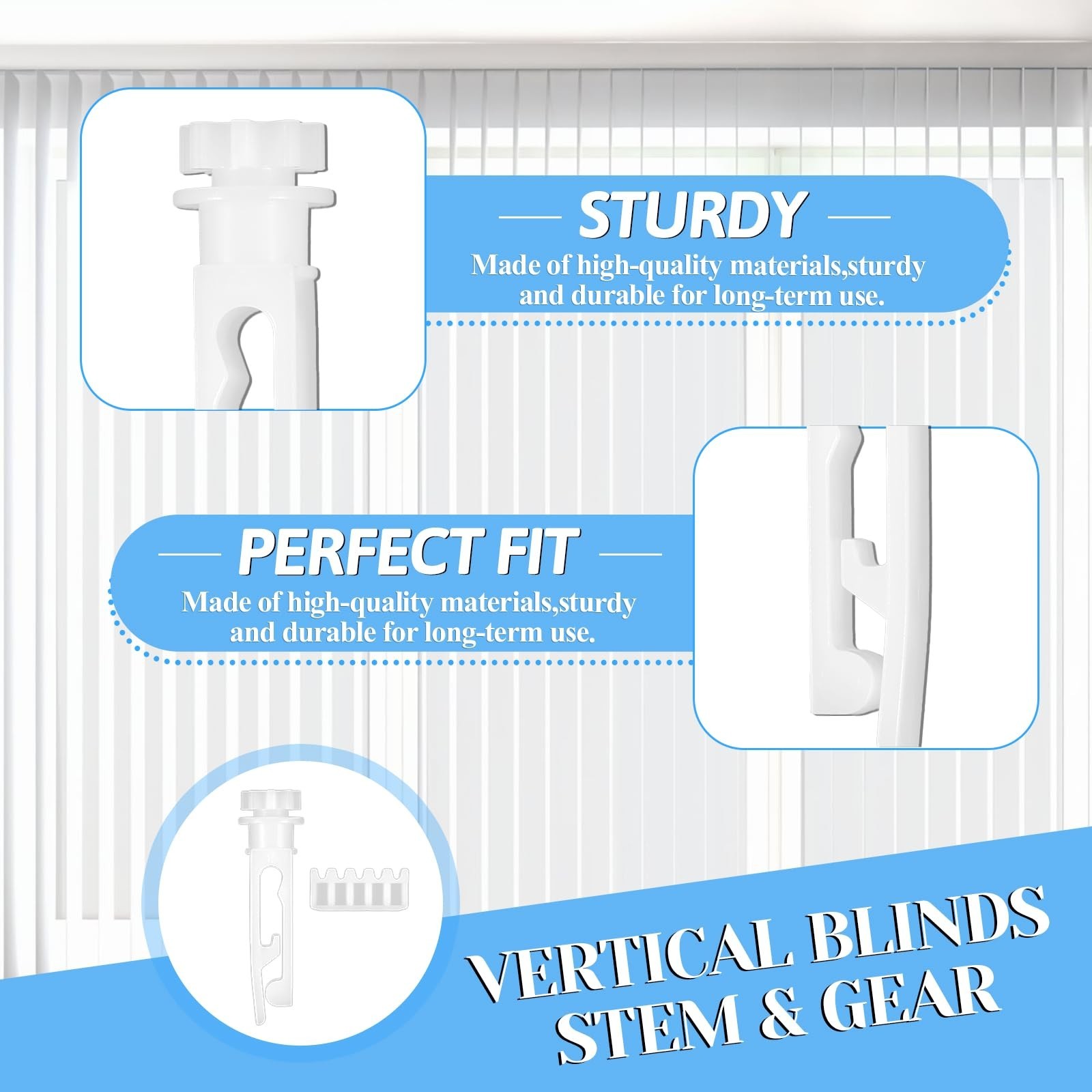 Vertical Blinds Repair Kit – 12 Sets Stem & Gear, White Replacement Parts for He