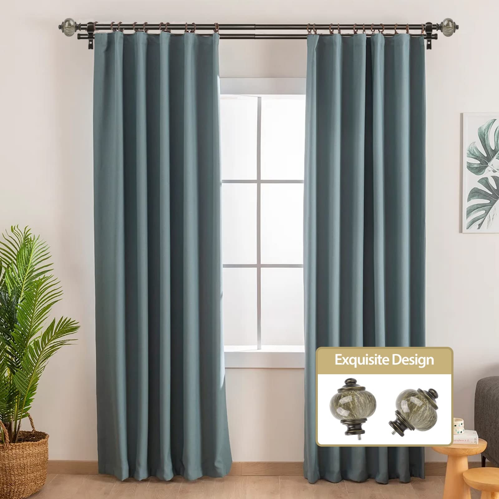KAMANINA Bronze Double Curtain Rod 72 to 144 Inches 72-144″, Antique