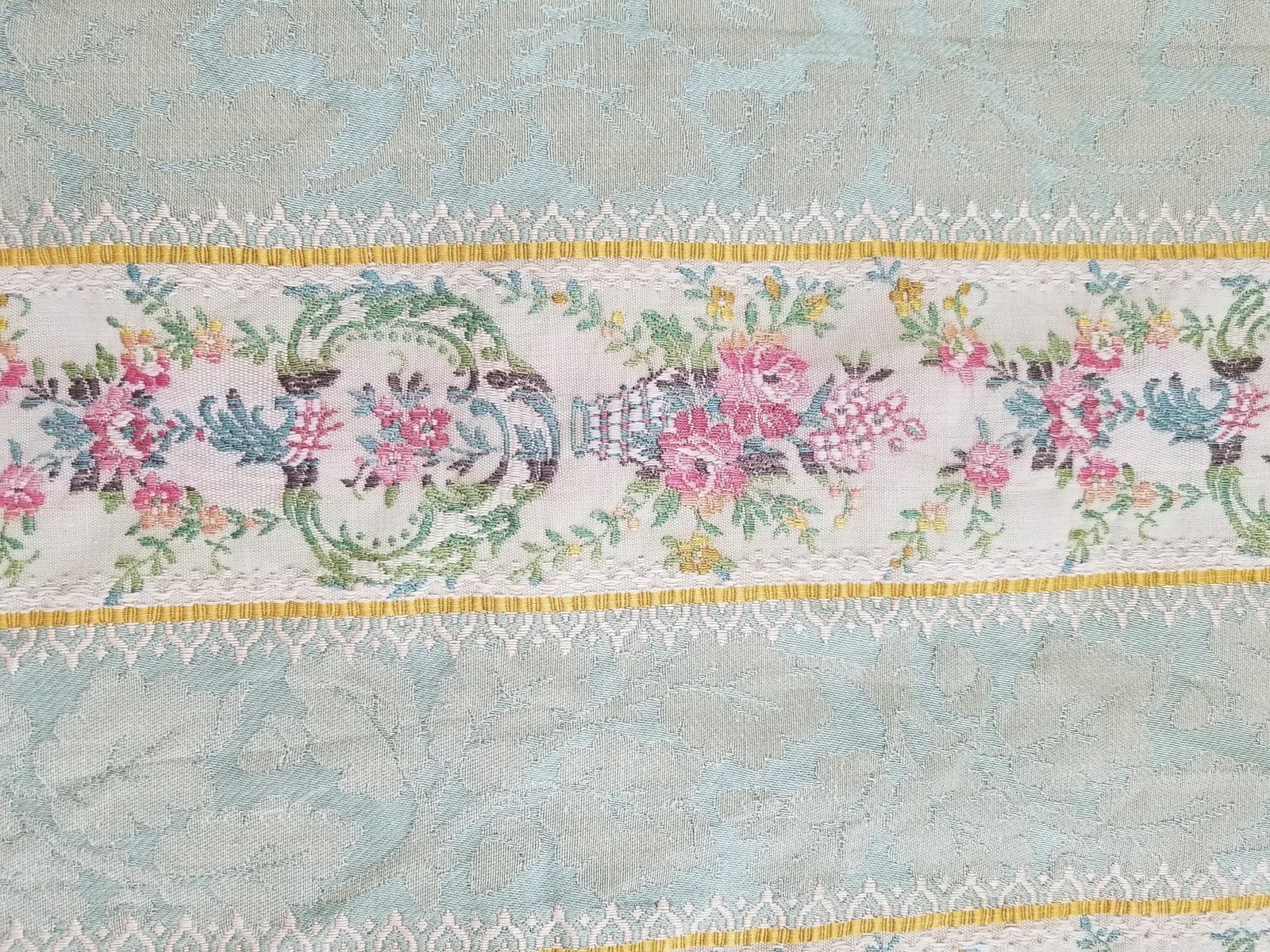 Vintage French Style Woven Brocade Floral Striped Curtain Panel 80×48 inches