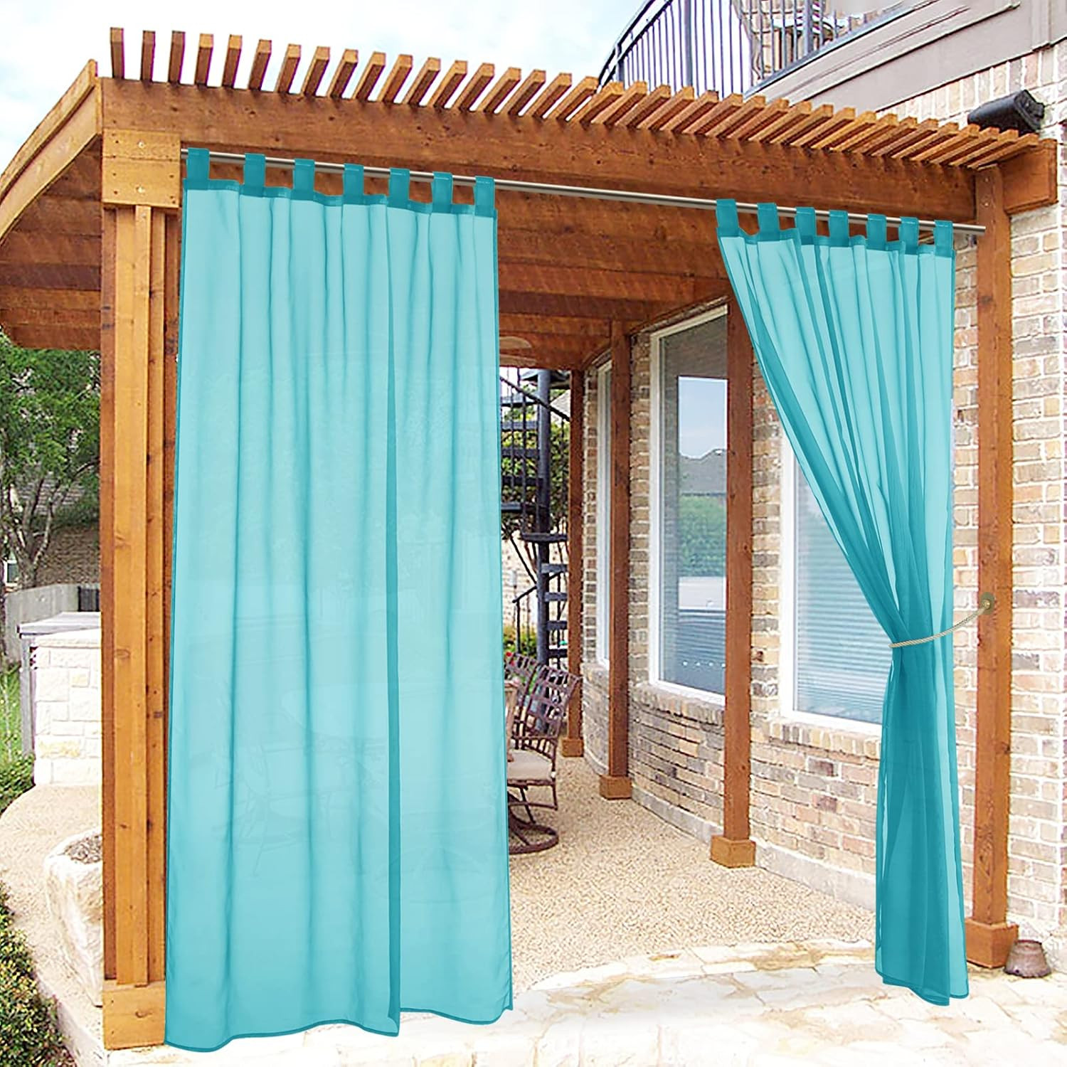 Outdoor Sheer Curtains for Patio Waterproof, Detachable Top Breathable Transluce