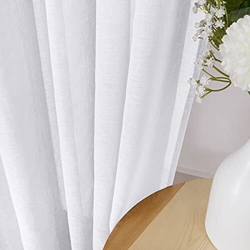 Short Sheer Curtains Linen Textured Bedroom Curtain Sheers 54″W x 45″L White