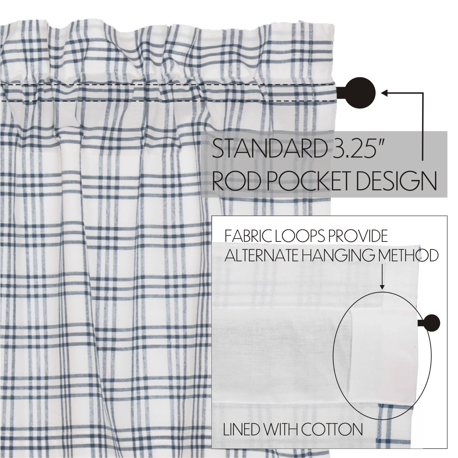 Blue & White Window Tiers Open Plaid Sawyer Mill Farmhouse Cafe Curtain Set VHC