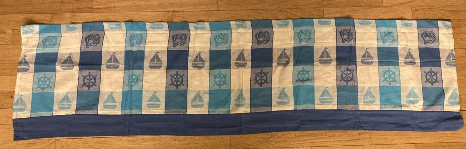 1,2,3,4 valance 100% Cotton blue aqua check nautical coastal fish sailboats