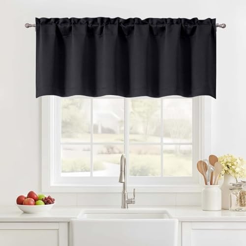 Valance for Windows 18 Inch Length, Thermal 60″W x 18″L (Pack of 1) Black