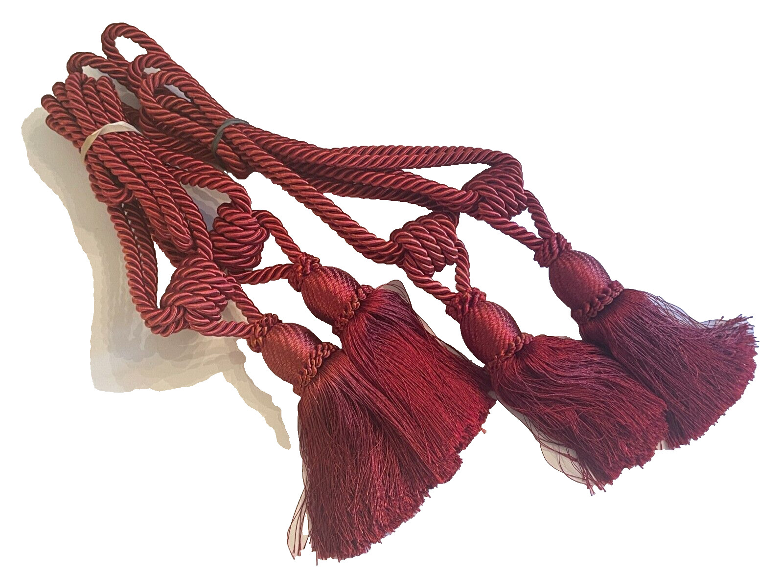 4 Orange Red Twisted Rope Cord Curtain Tie Back With Tassels Hollywood Regency