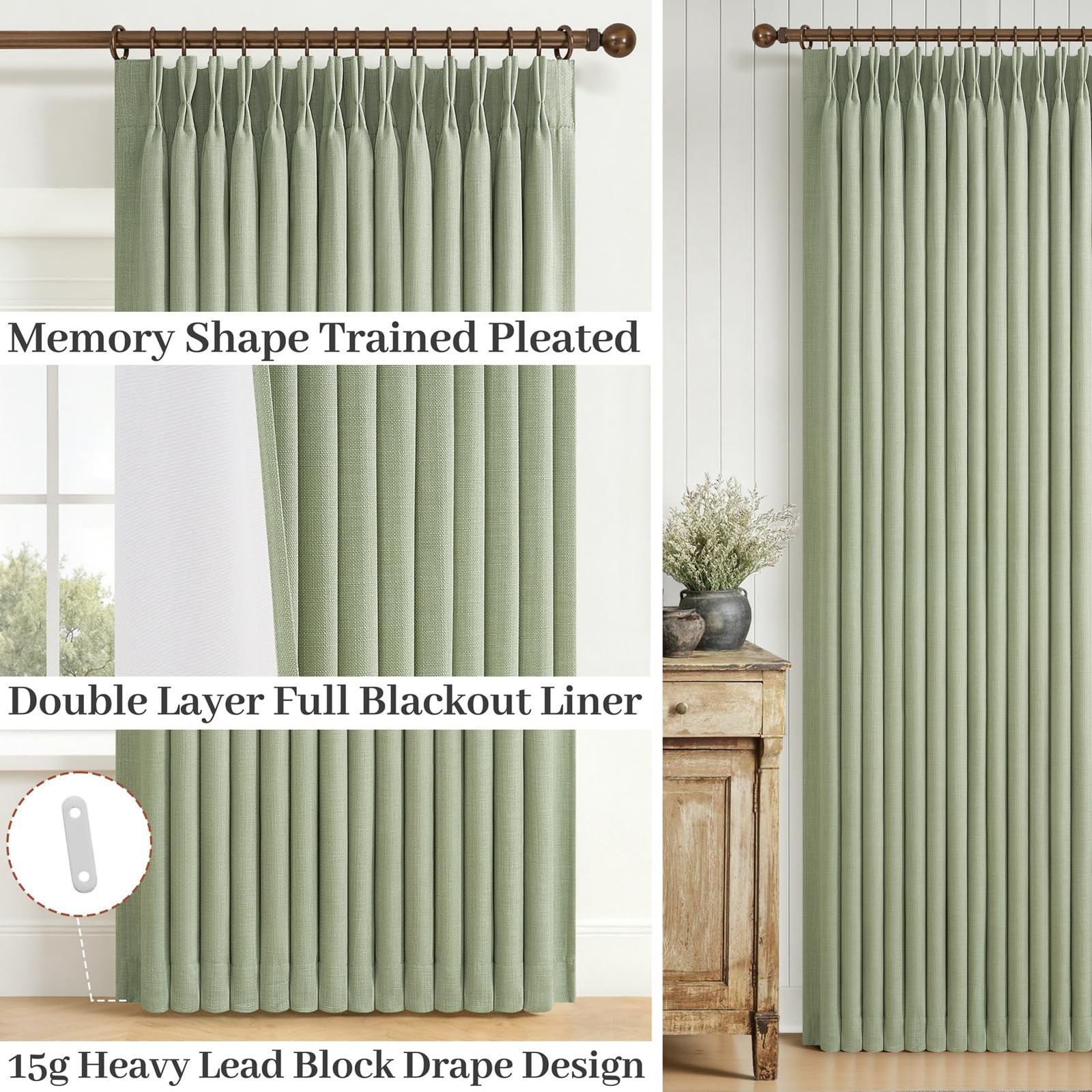 120 Inch Extra Long Sage Green Blackout High Ceiling Curtains for Living Room…