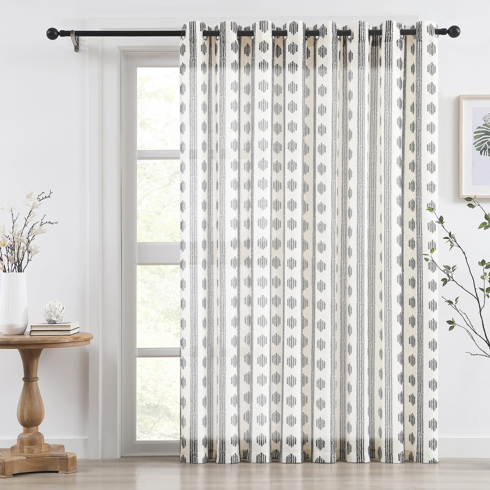 Boho Striped Pattern Linen Textured Sheer Curtains for Bedroom, Living Room L…