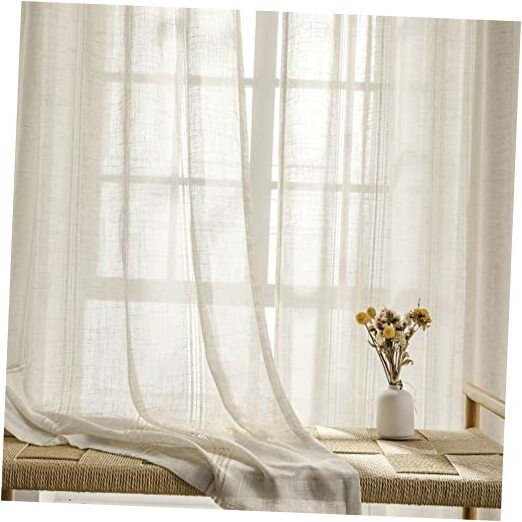 Linen Sheer Curtain 84 inches Length, Rod 52″W x 84″L (Pack of 2) Natural