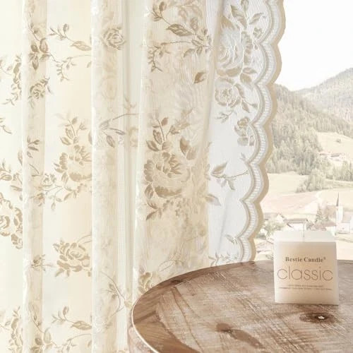Lace Curtains 84 Inches Long Victorian Floral 52″W x 84″L (Pack of 2) Beige
