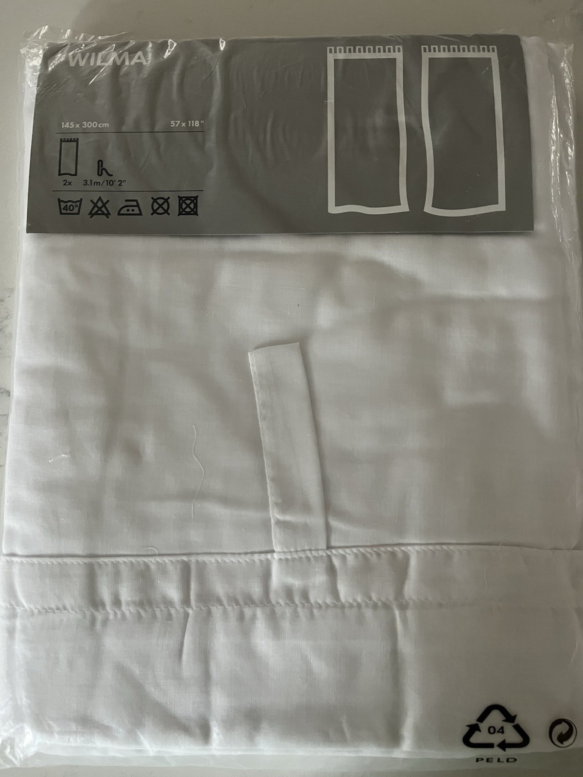 IKEA WILMA 2 White Tab Top Curtain Panels 57”x 118” Cotton/Polyester Blend NWT