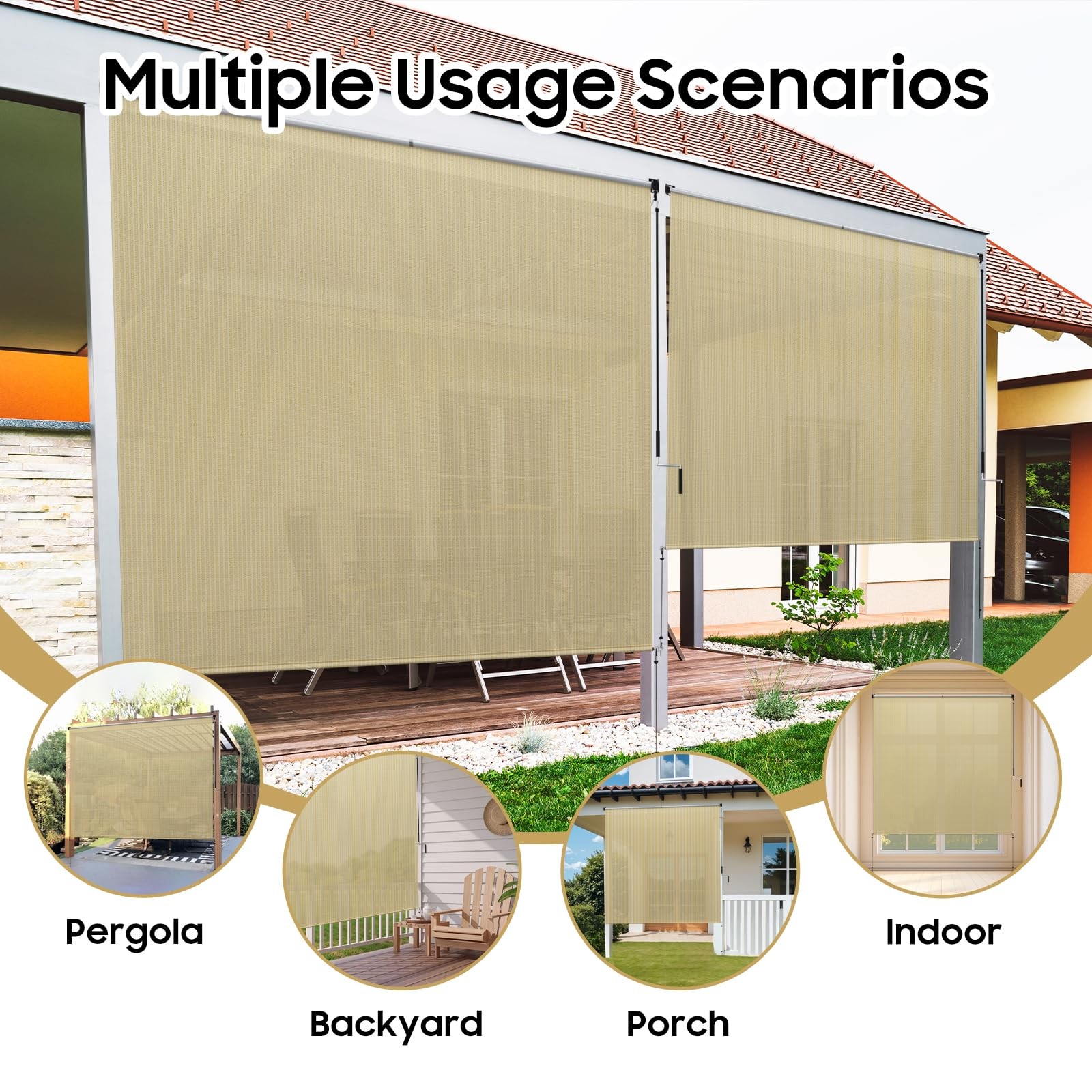 96″ W x 96″ L Outdoor Roller Shades – Extra Large UV Protection Blinds for Pe…