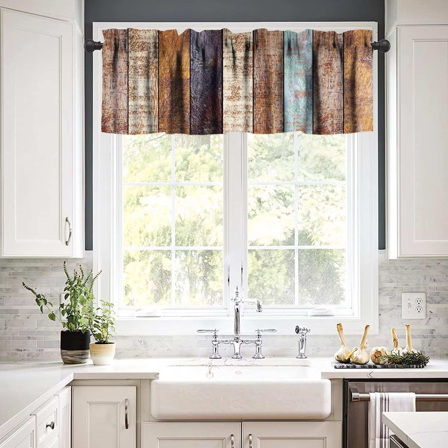 Barn Door Valances Curtains Vintage Rustic Wooden Farmhouse Brown Plank Western