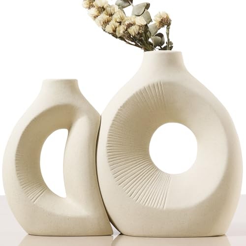 Ceramic Vase Set of 2 – Handcrafted Ceramic Vases for Home Decor & Shelf Set a