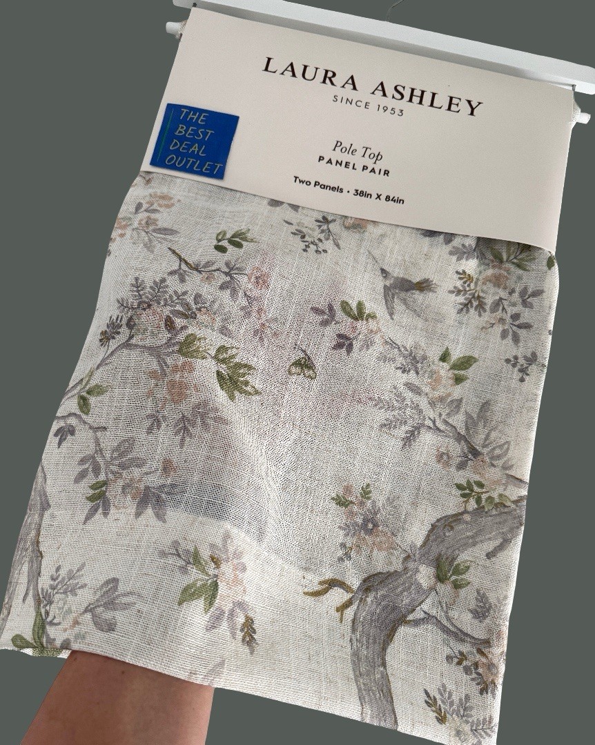 Laura Ashley Window Curtains 2 Panels 38 x 84″ Linen Khaki Gray Cream Pole Top