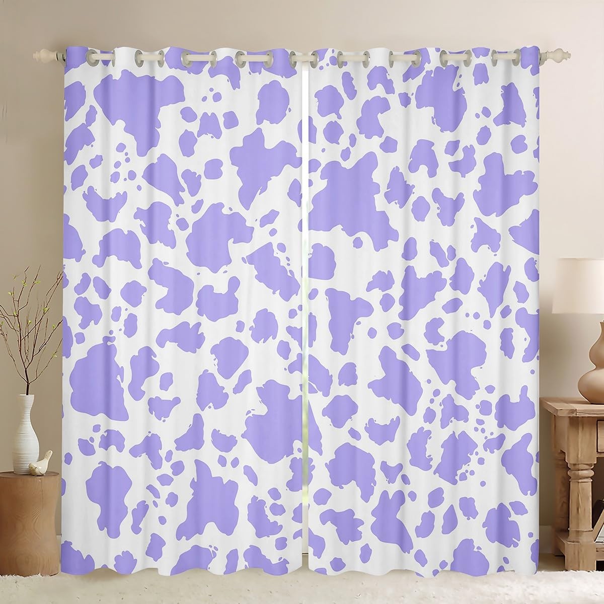 Cow Print Curtains (2 Panels, 38 x 45 Inch) Purple White Darkening Drapes for…