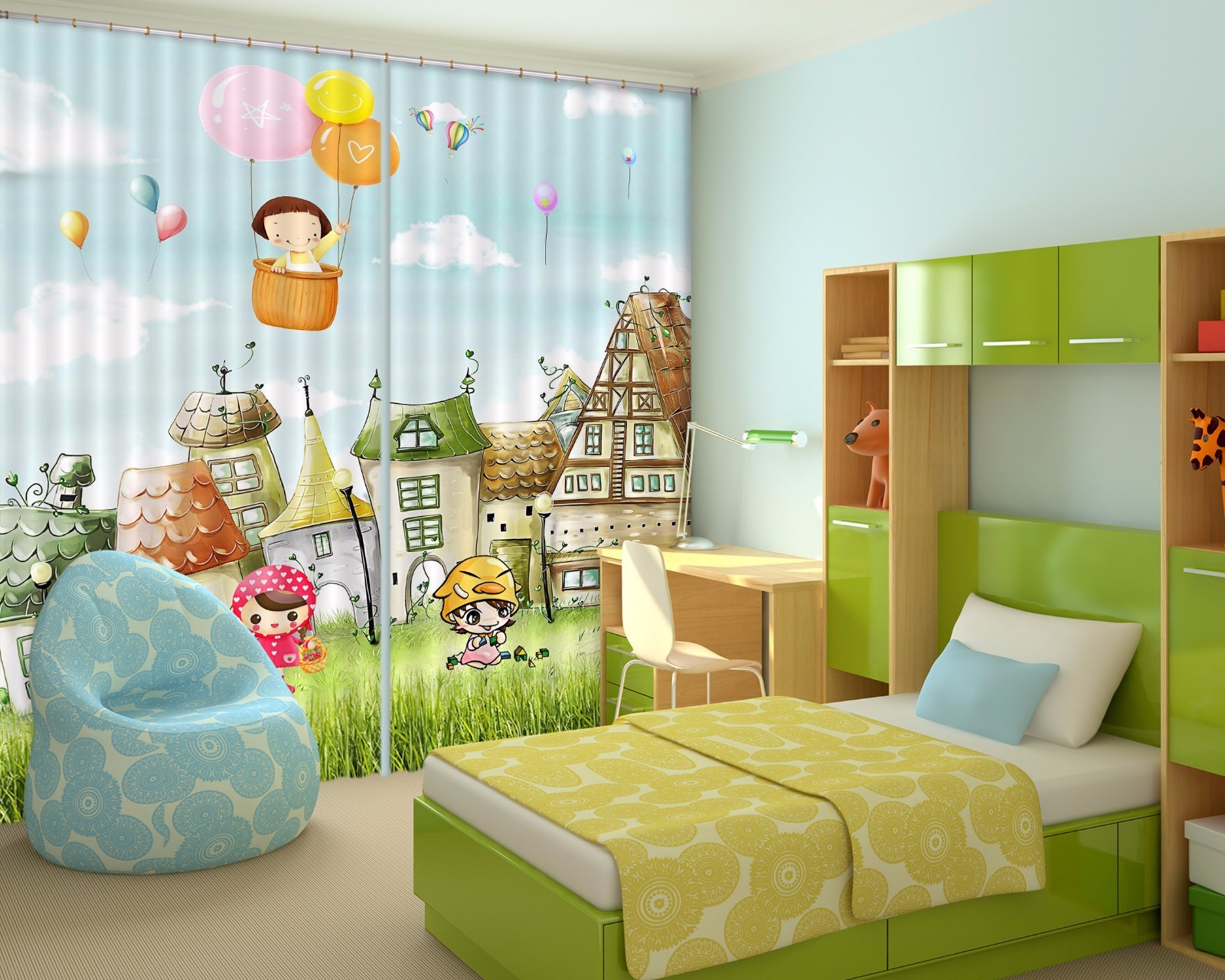 3D Kids Houses 667 Blockout Photo Curtain Printing Curtains Drapes Fabric Window