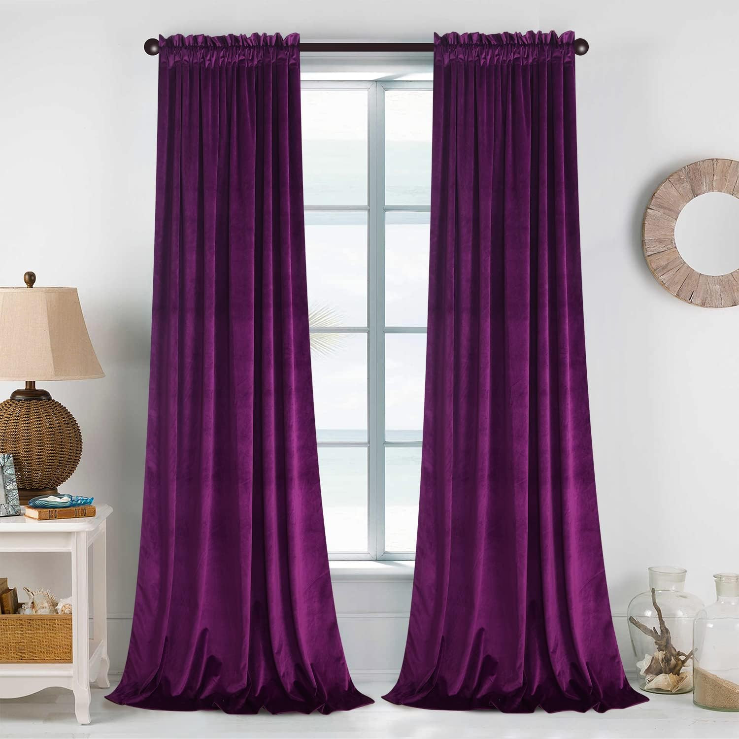 Velvet Purple Orchid Curtain 84 Inch Length – Curtains Block Light Rod Pocket Th