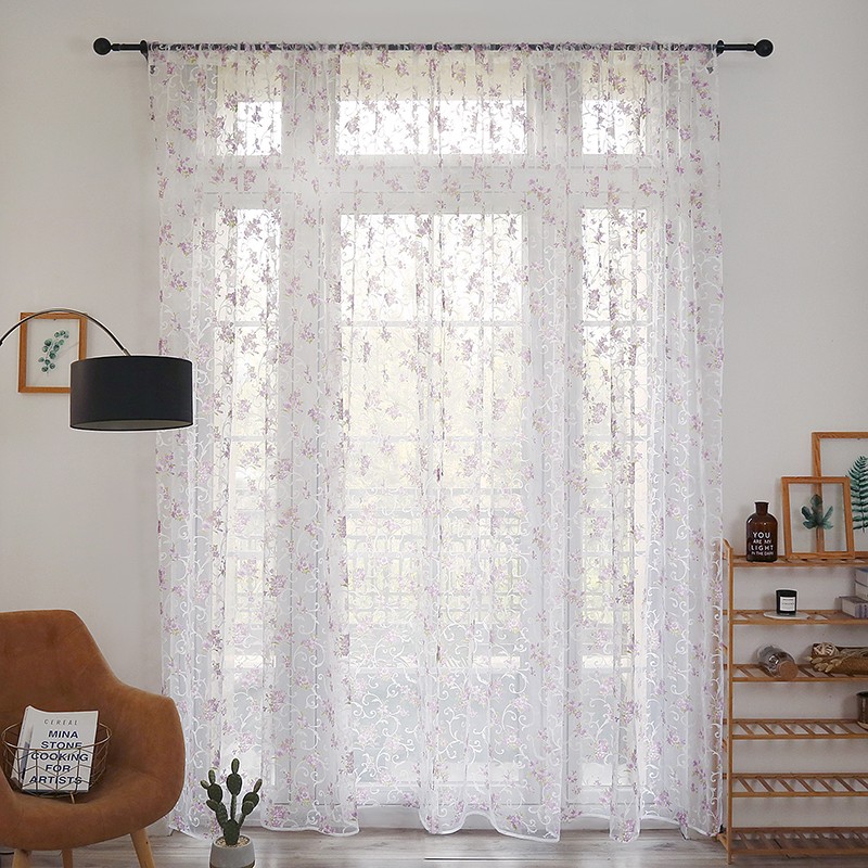 Floral Print Sheer Window Curtains, Polyester Fabric, 100x200cm 100x270cm Sizes