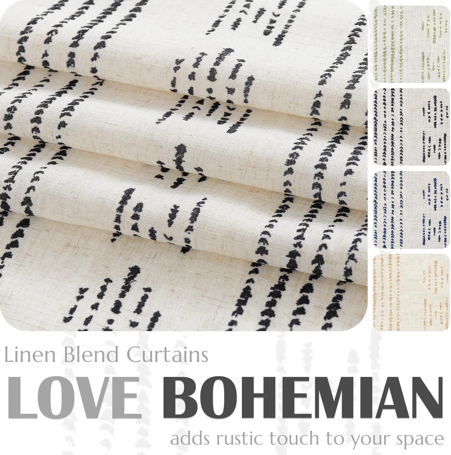 Boho Curtains for Living Room Farmhouse Black Curtains 84 Inch Length 2 Panels f