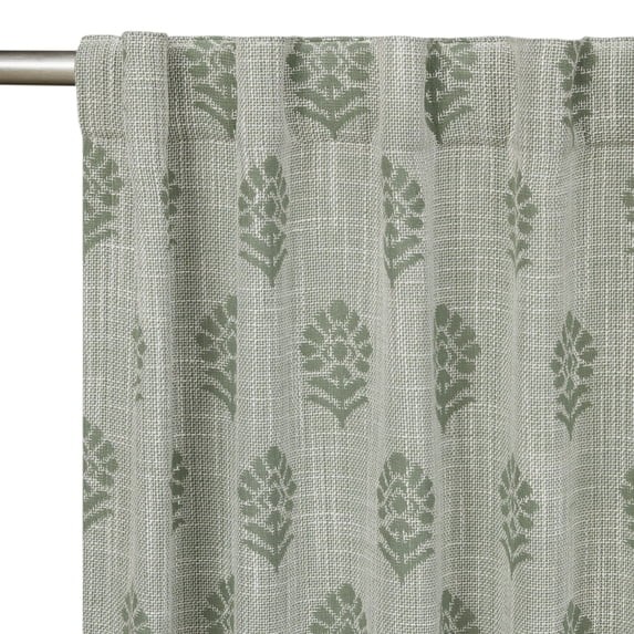 Better Homes & Gardens Floral Block Print Blackout Single Curtain Panel, Beige