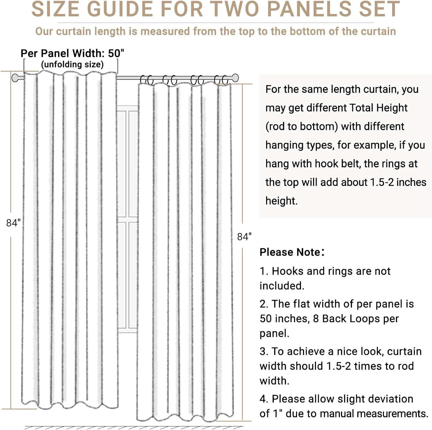 Linen Blackout Curtains for Bedroom 102 Inches Long, Back Tab/Rod Pocket Living