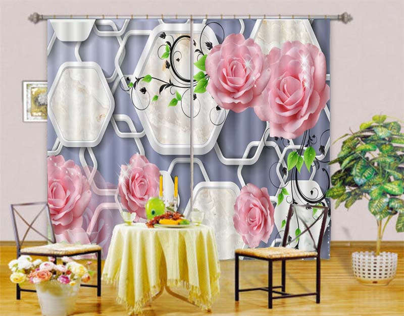 Aromatic Sweet Rose 3D Curtain Blockout Photo Print Curtains Drape Fabric Window
