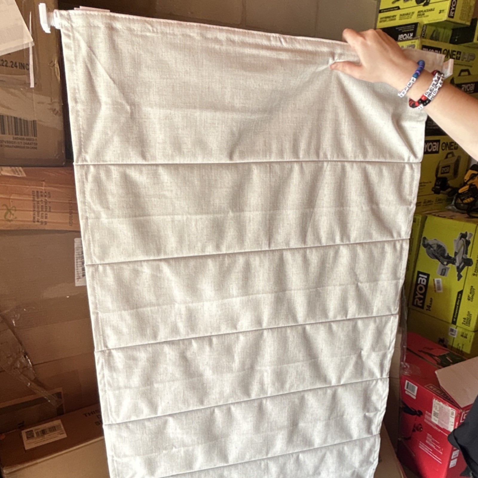 Beige Fabric Roman Shade Window Frame Mounted Solid Pattern 28″ W x 64″ H,