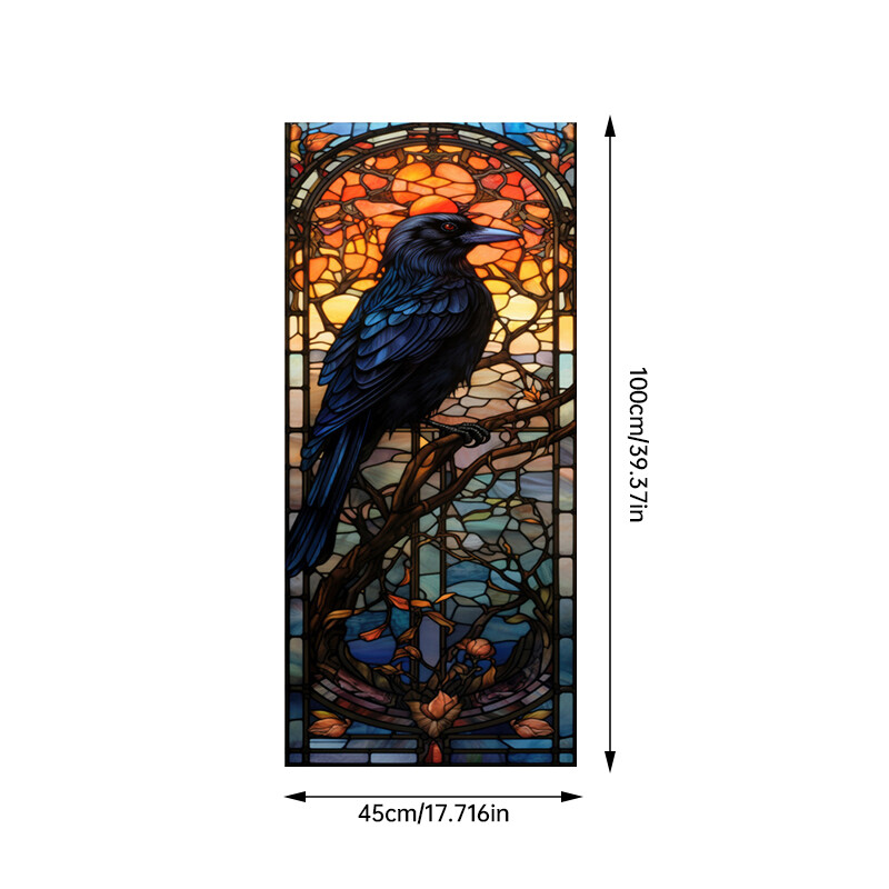 Colorful Retro Halloween Crow Flower Birds Window Glass Electrostatic Stickers