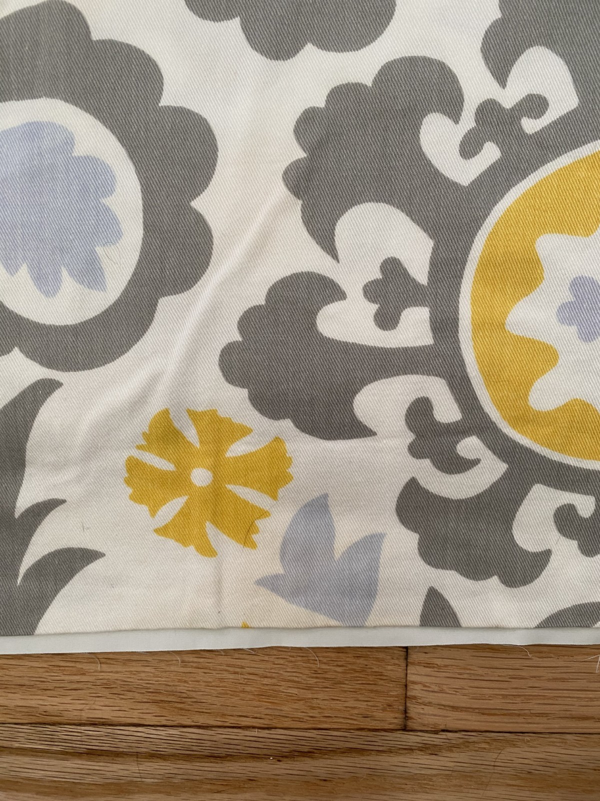 Curtain Panel Single Gray Yellow Purple Paisley on White Lined w/ Blackout