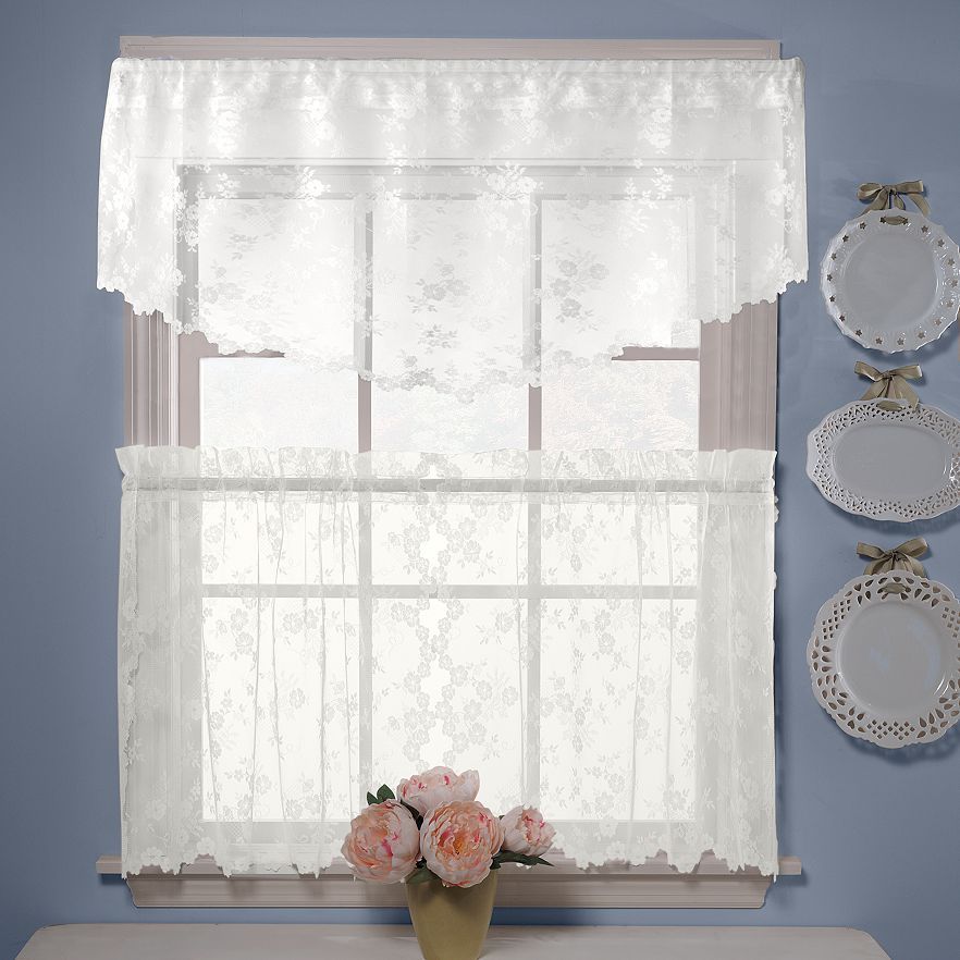 NEW Petite Fleur Ascot Lace Floral Sheer Curtain Valance, 56» x 20»