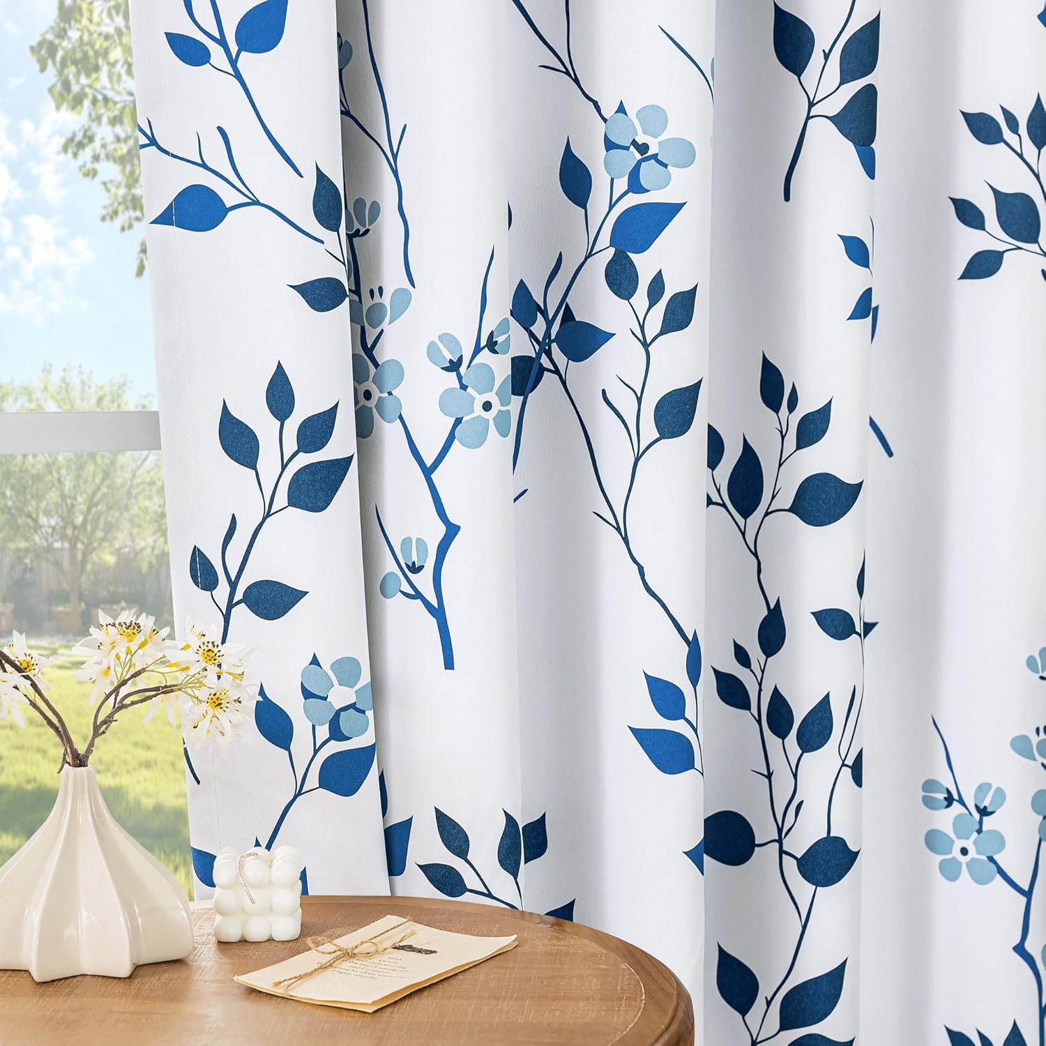 Beauoop Floral 100% Blackout Curtains 90 Inch Length 2 Panels for Bedroom Living