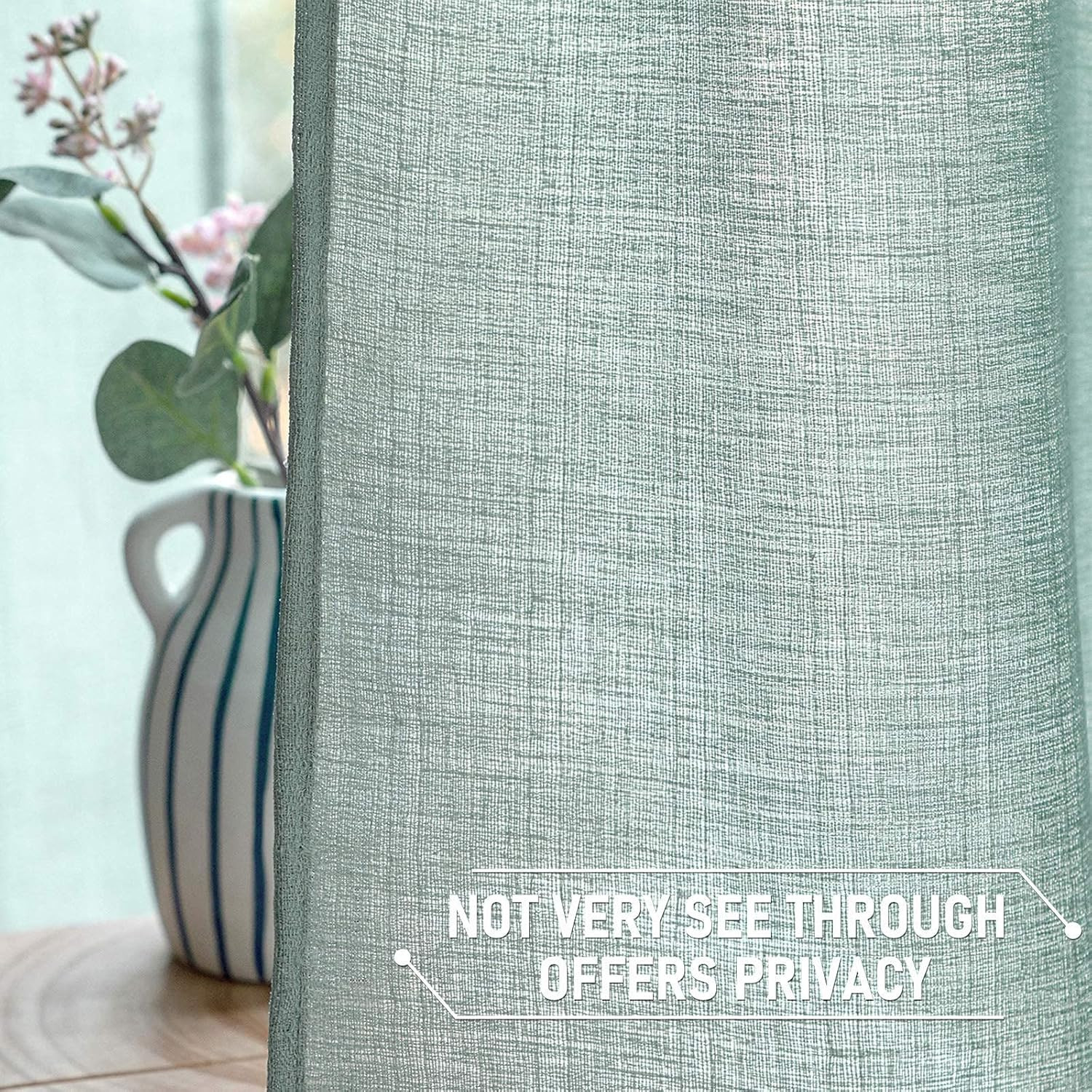 MIULEE Teal Green Faux Linen Textured Curtains 2 Panels for Bedroom Living Room