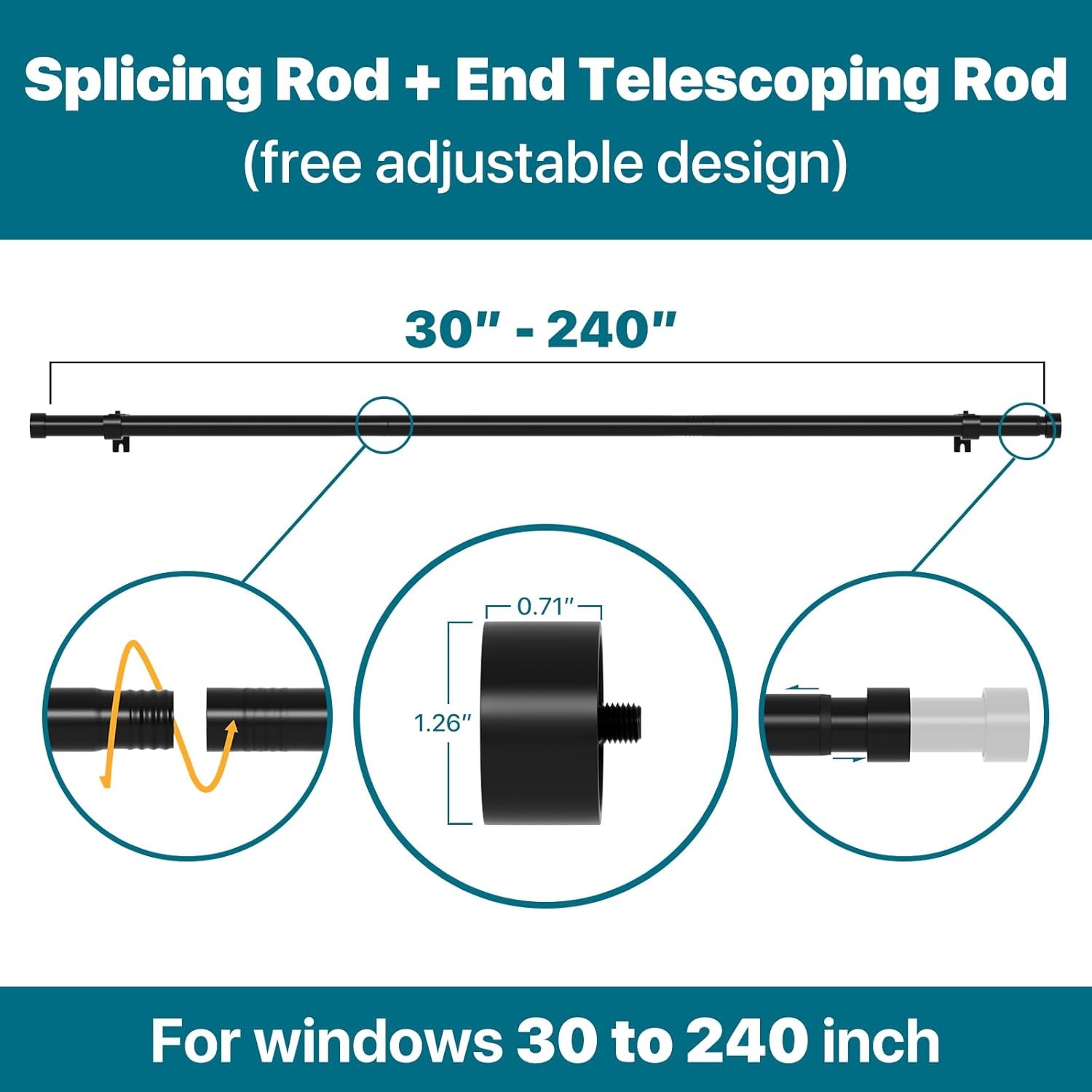 Extra Long Curtain Rod for Windows 30 to 240 inch, Heavy Duty Curtain Rods wi…