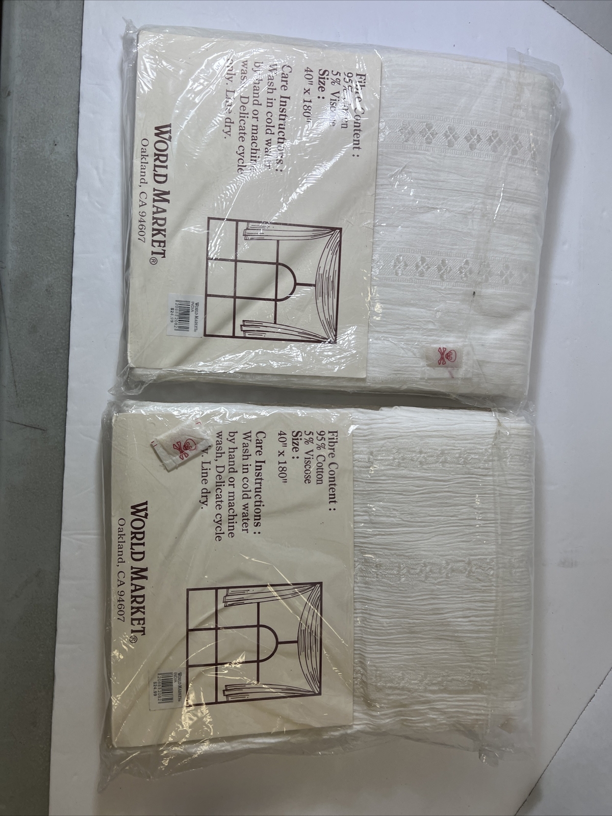 ~ Vintage Swag Panel Window Curtain Embroidered White 40”x 180” NEW Lot Of 2