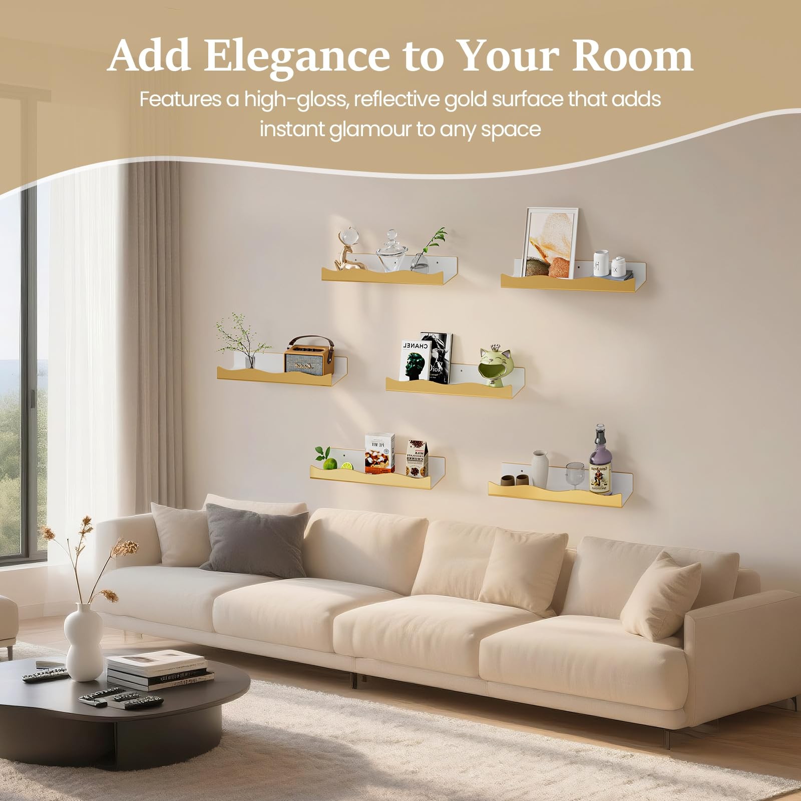 Gold Mirror Acrylic Wall Shelf 15 Inch Glam Floating Shelf for Wall Decor Pla…