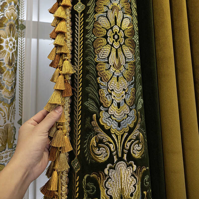 American thick gold velvet bedroom cloth blackout curtain tulle drape C1834