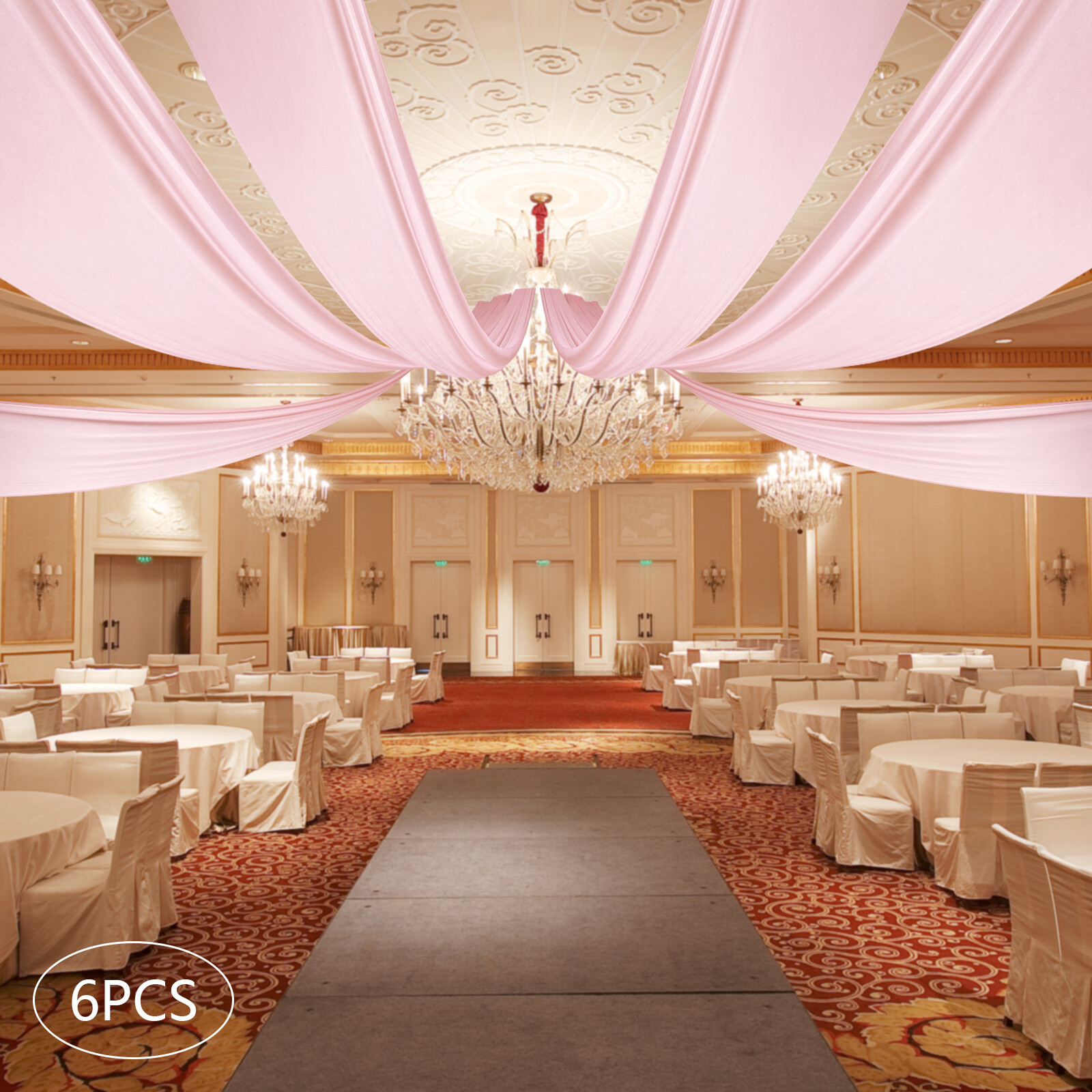 6pcs 5 x 20ft / 30 ft Premium Sheer Voile Ceiling Curtain Drapes Wedding Party
