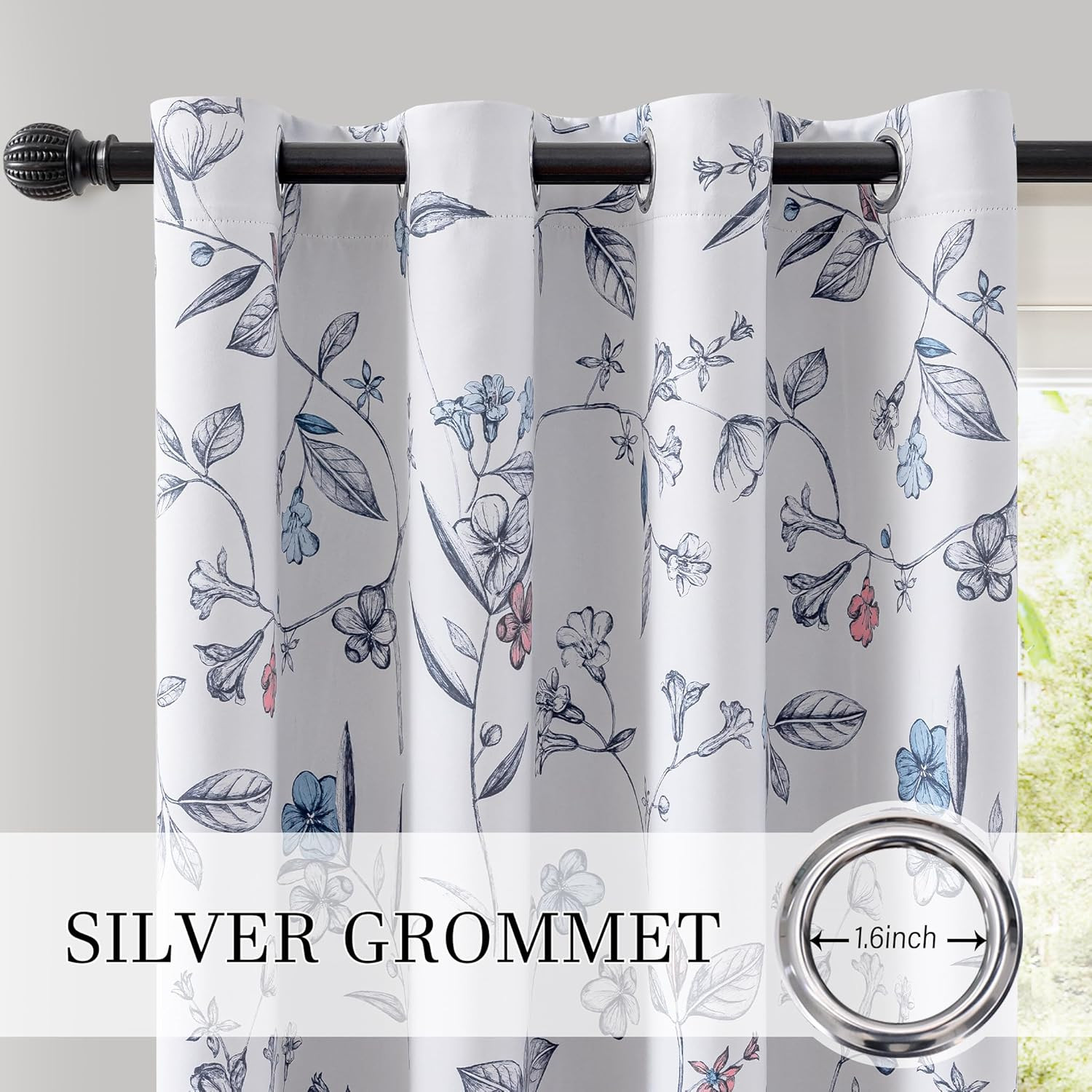 100% Blackout Floral Curtains 84 Inches Long 2 Panels for Bedroom Living Room Na