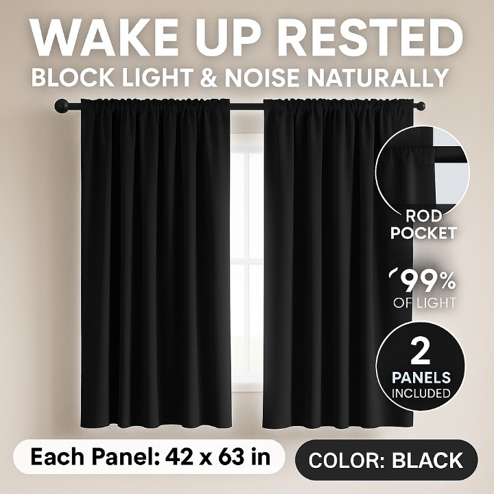 Blackout Curtains 2 Panels 42x63in Thermal Insulated Drapes for Bedroom Black
