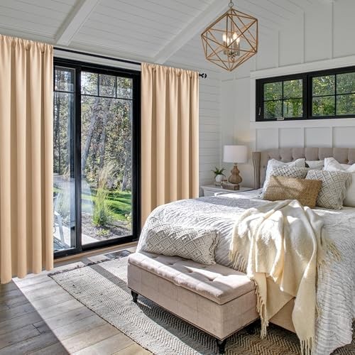 Blackout Curtains for Bedroom– Thermal 42″W x 63″L (Pack of 2) Beige