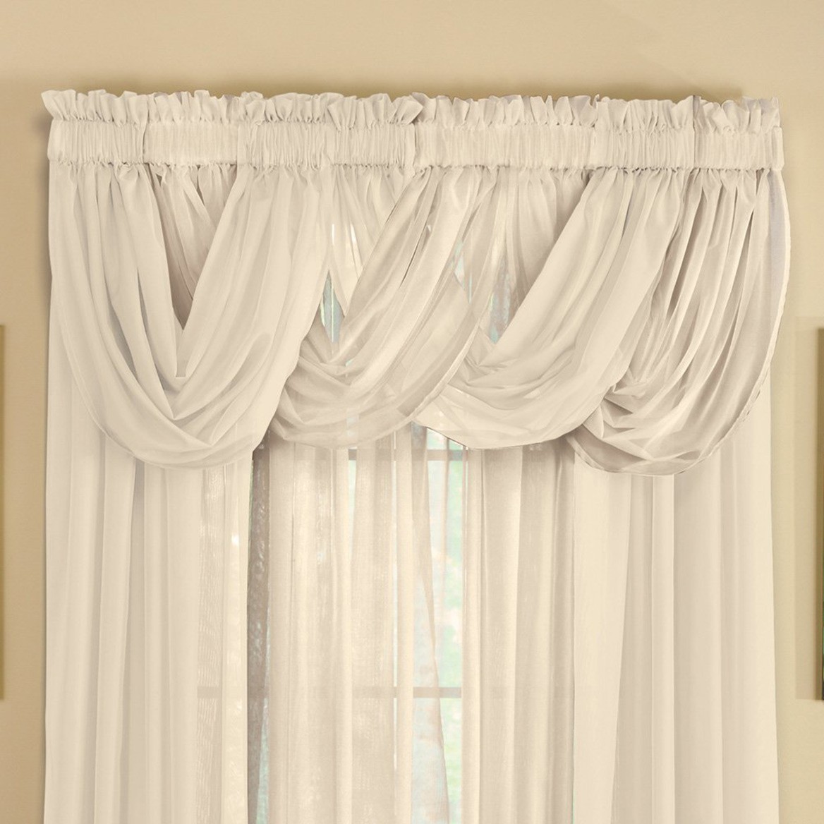 2-Piece Sheer Scoop Valance Set, Taupe