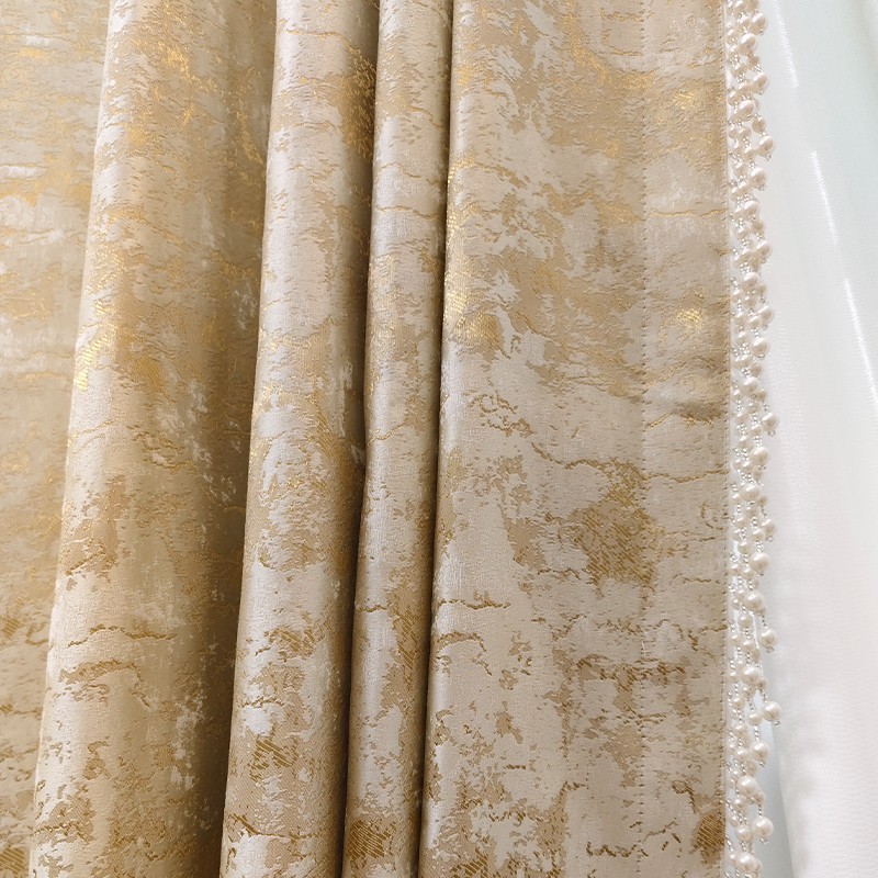 luxury Nordic gold jacquard cloth bead lace cloth livingroom curtain M1751