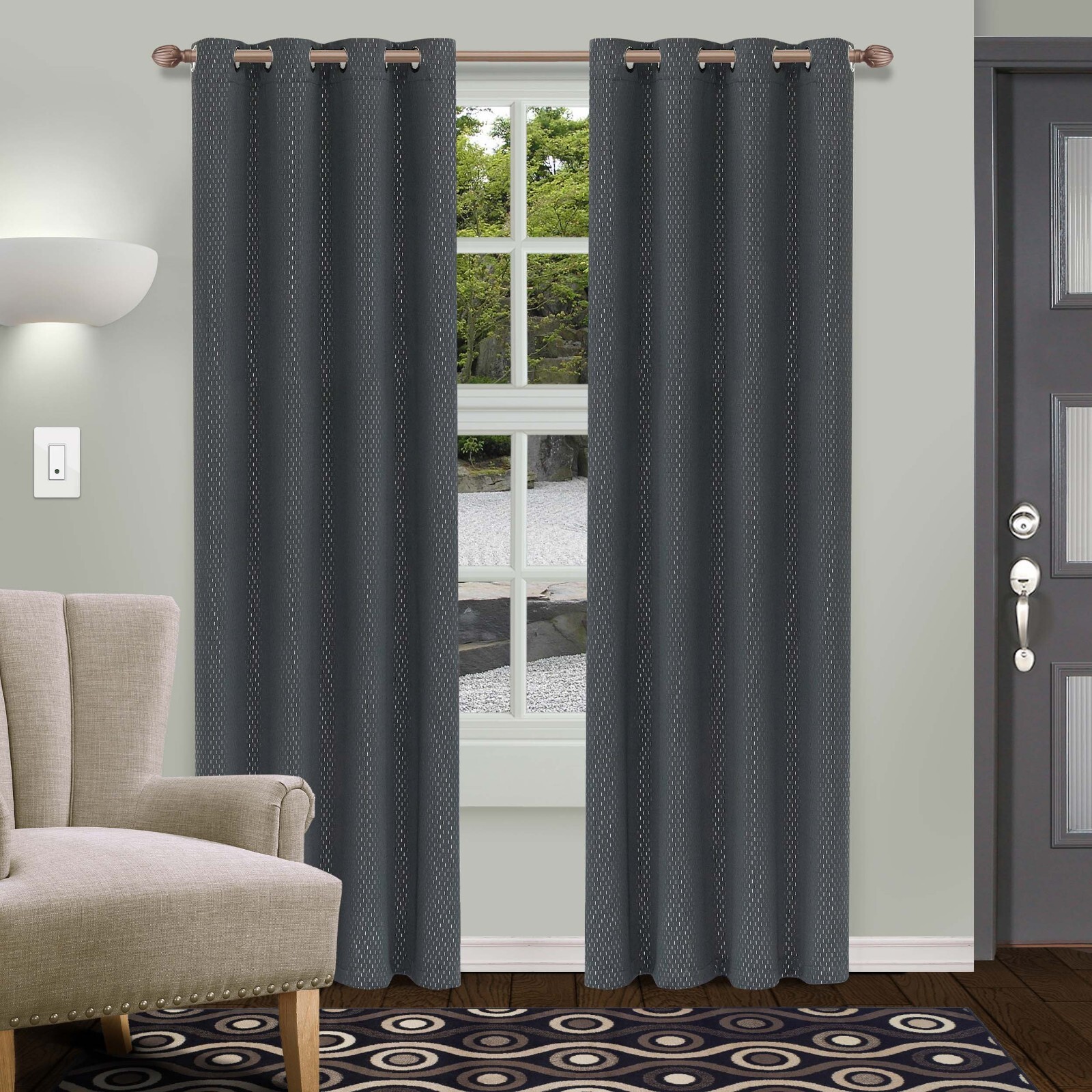 Solid Striped Textured Insulated Thermal Blackout Grommet Curtain Panel Set