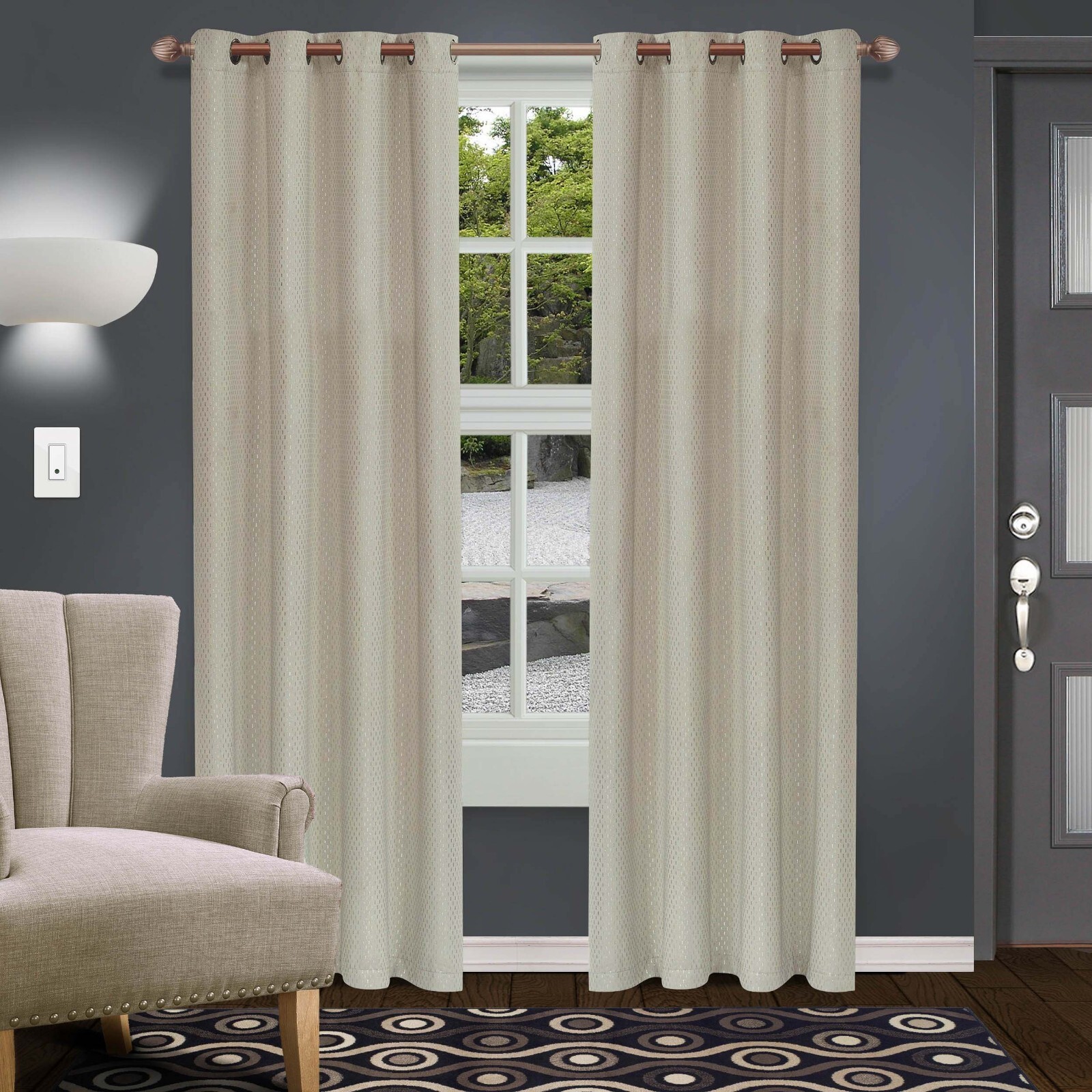 Solid Striped Textured Insulated Thermal Blackout Grommet Curtain Panel Set