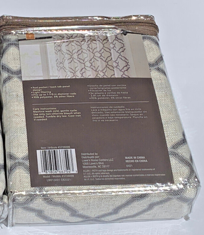NEW ALLEN + ROTH Gray # 3728099 Dark Gray Design on White Panel Rod Pocket /Back