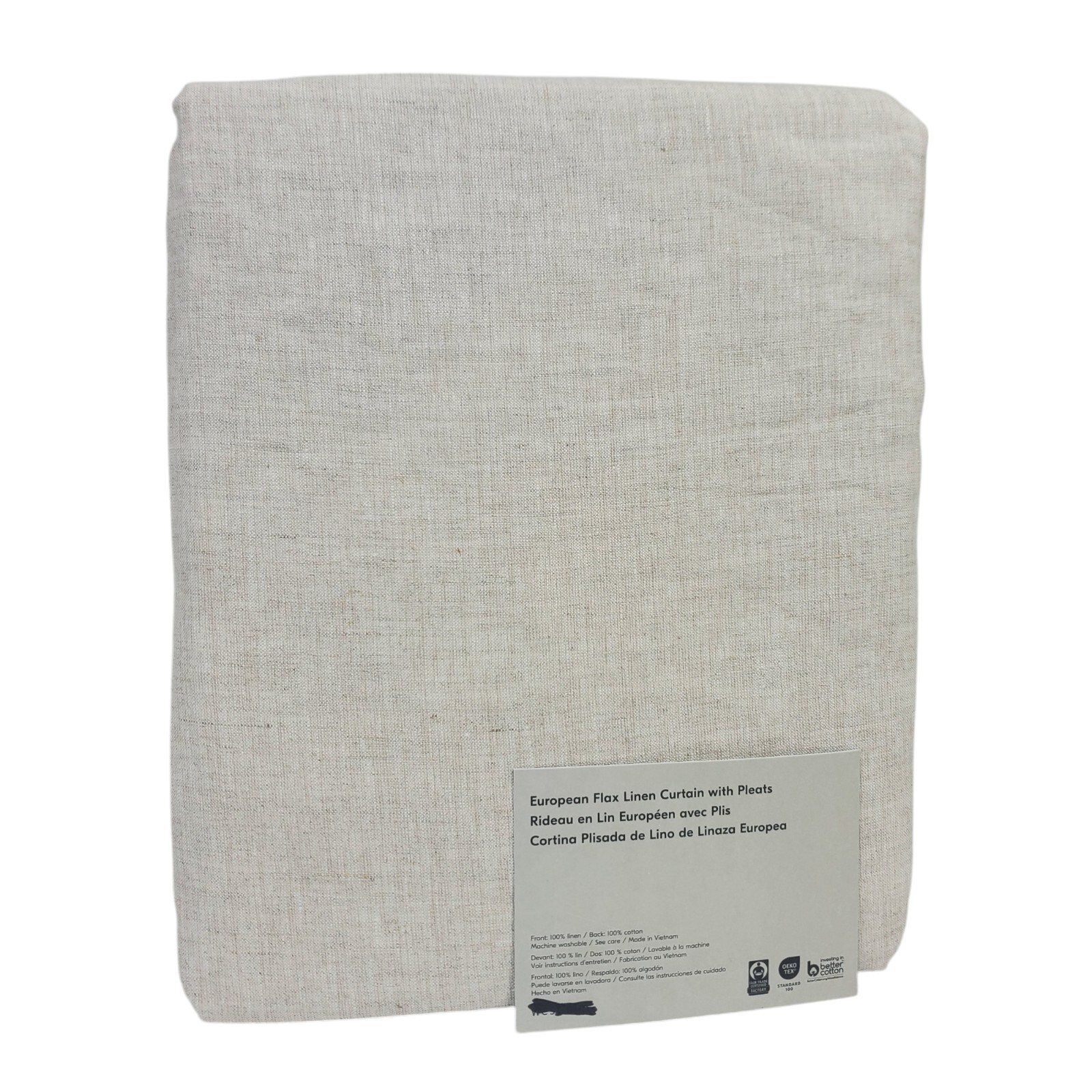 West Elm Pleated European Flax Linen Curtain 48×84″ Natural Flax Cotton Lined