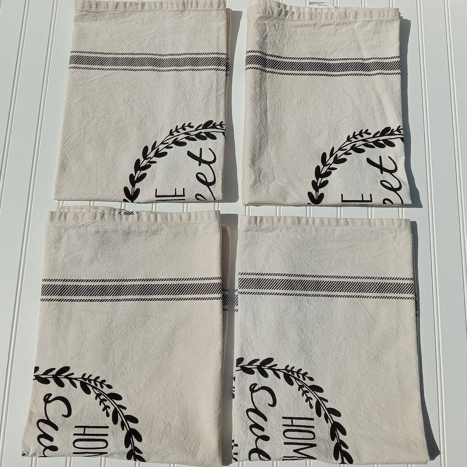 Farmhouse Country Curtains Set of 4 HOME SWEET HOME Half Curtain Panels Muslin
