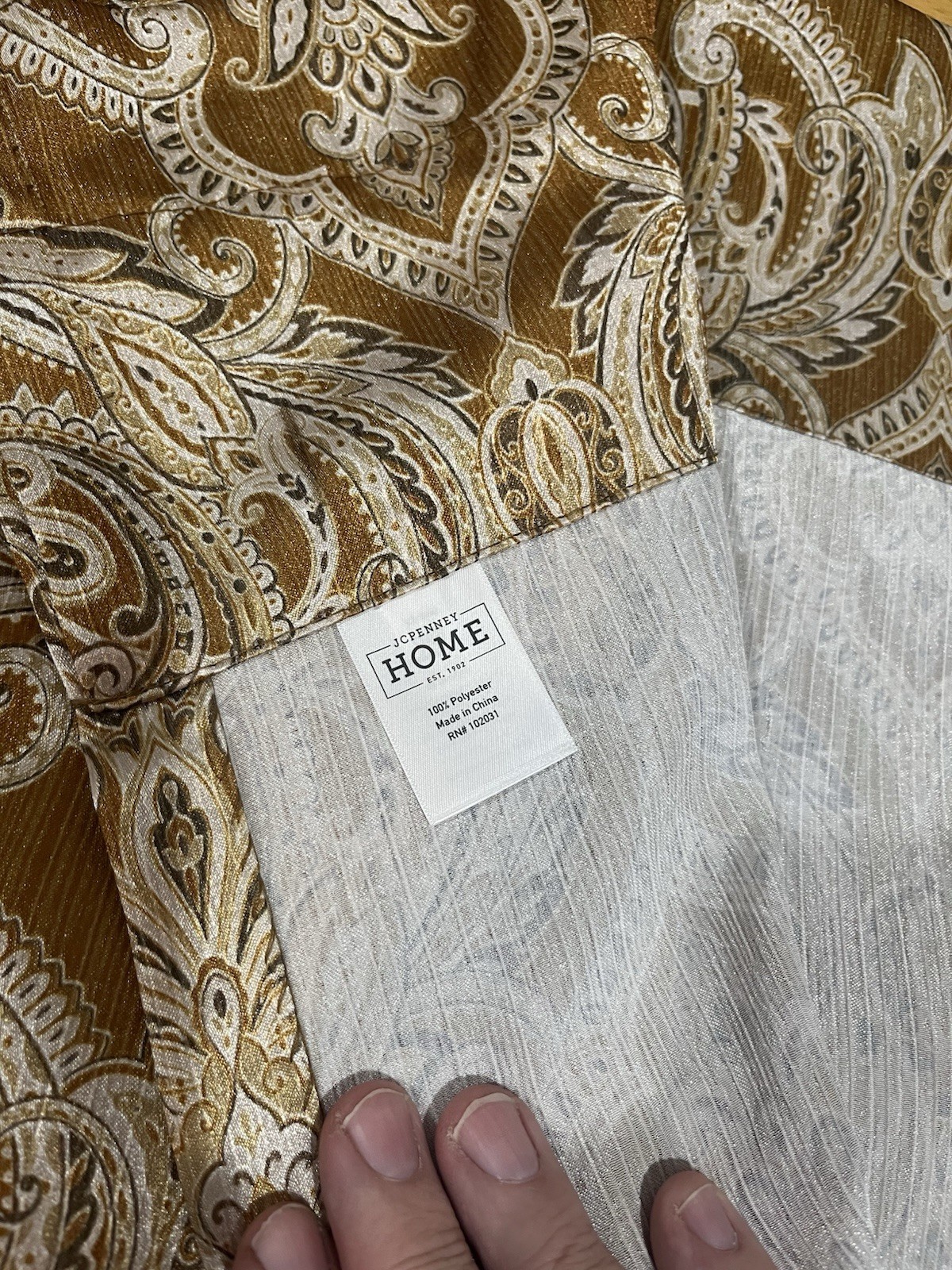 JCPenney Home Jacquard Copper Curtain (2) Panels 54×84” Art Deco Baroque