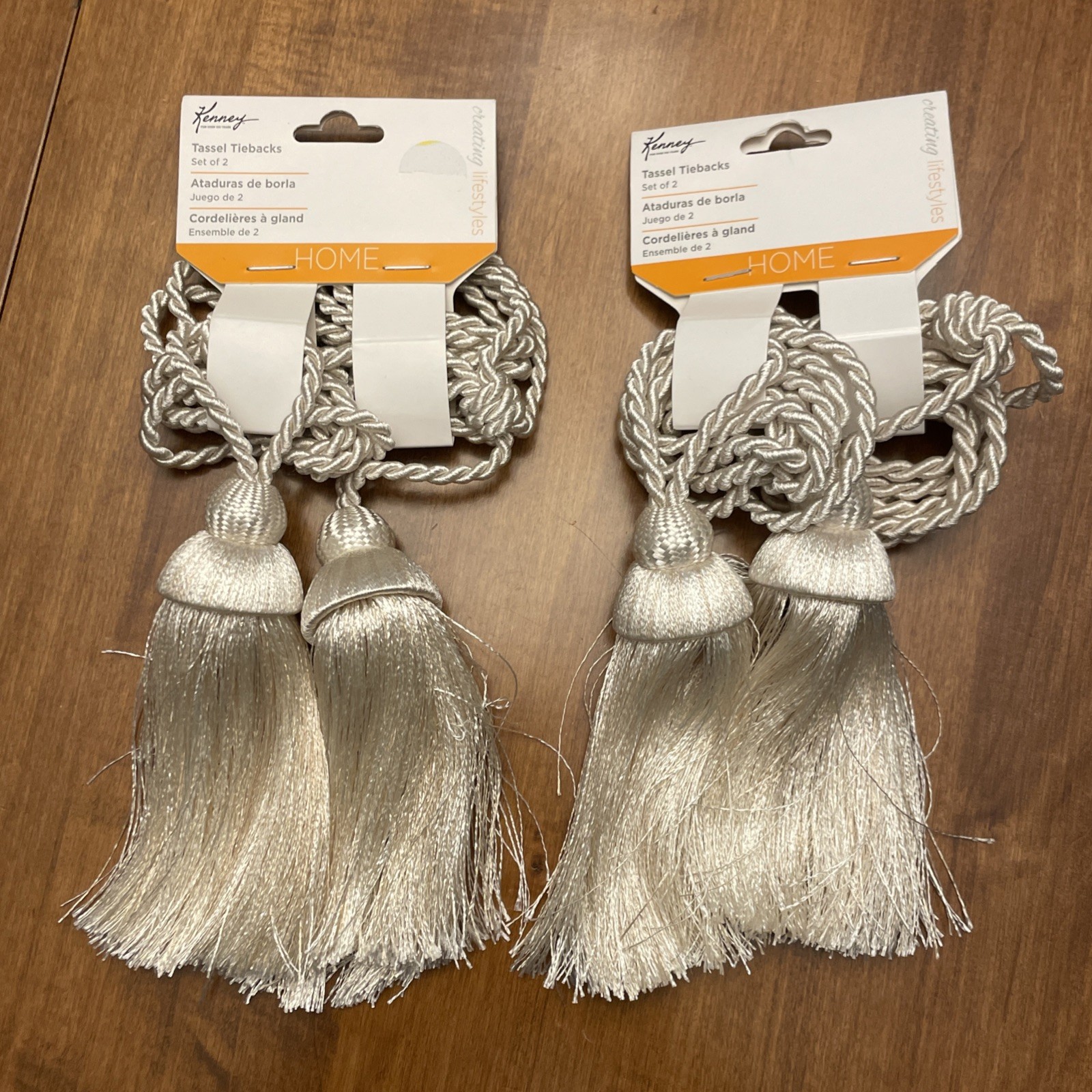 (2) Curtain Drape Tassel Tiebacks Ivory Beige 27.5″ New Tags Kenney Decor Tie
