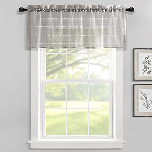 Farmhouse Textured Sheer Window Curtain Valance, 52″W x 18″L (Pack of 1) Grey